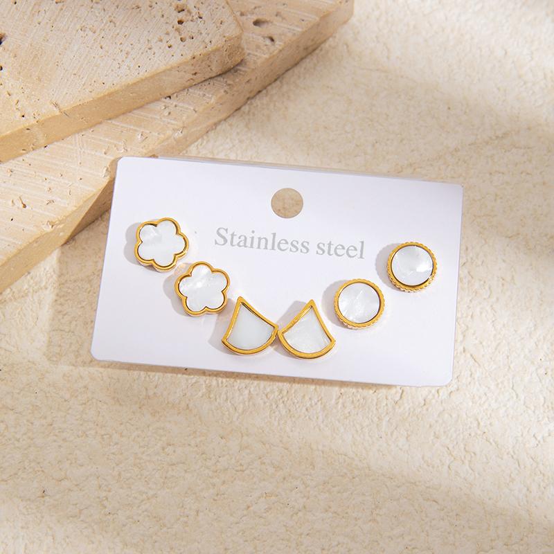 Stainless Steel White Black Shell Heart Star Flower Earrings For Women Simple Temperament Jewelry Gifts Wholesale