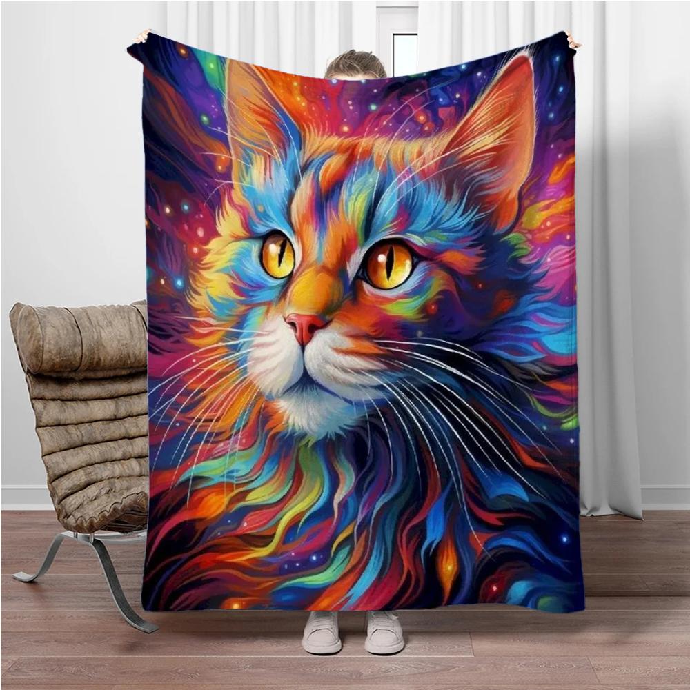 

8 Size Colorful Cat Flannel Throw Blanket,Soft Throw Blanket for Home Bedroom Bed Sofa Picnic Travel Office Cover Child Gift 100x150cm(39x59in)