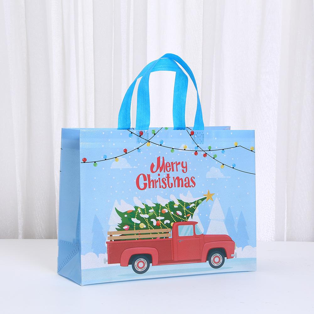 6/10pcs Holiday Non Woven Tote Bags Christmas Prints Reusable Gift Bags for Return Gifts Party Favor Packaging
