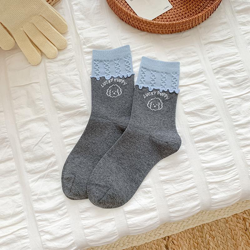 

Женские весенне-осенние все виды мультяшных милых щенков объемный узор в тон преппи стиль бесшовные гольфы 1 pair темно серый