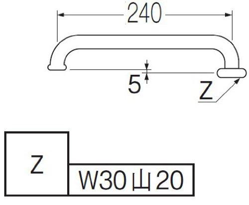 SANEI Faucet Repair Part, Horizontal Pipe, 19mm Diameter, 240mm Length, PA20J-61X2-19