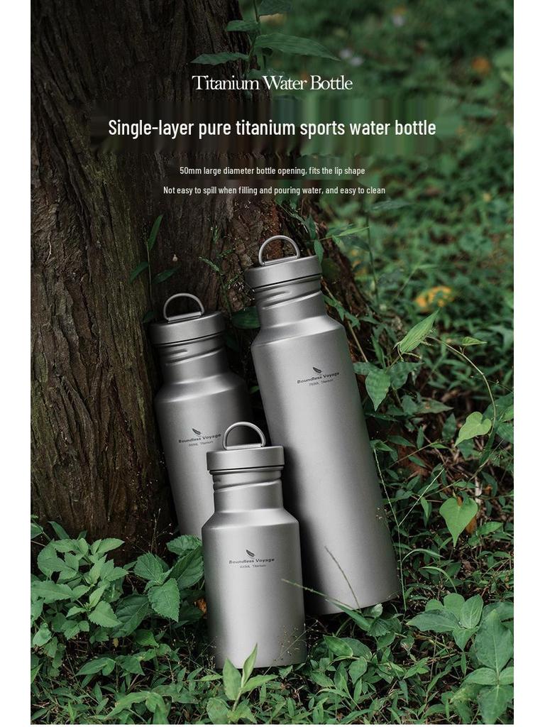 Ultra-Light Pure Titanium Water Bottle - Large Capacity, Wide Mouth, with Handle for Camping & Sports