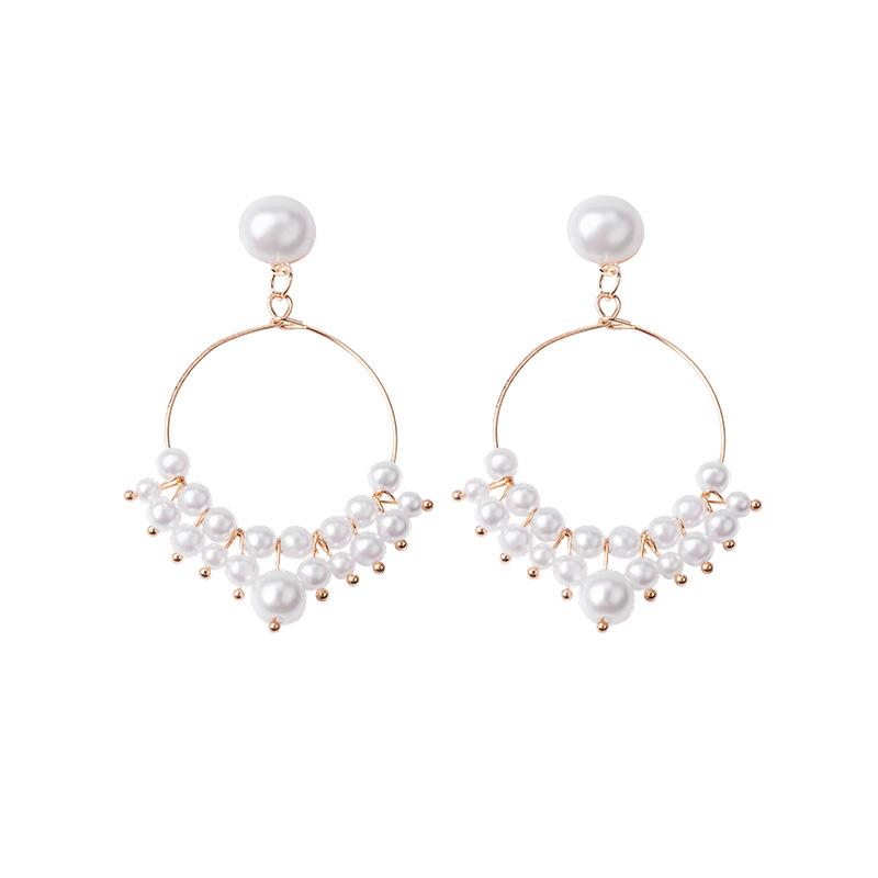 Dongdaemun Hollow Circle Long Pearl Earrings, Simple Temperament And Thin Fringed Earrings Mixed Batch Women