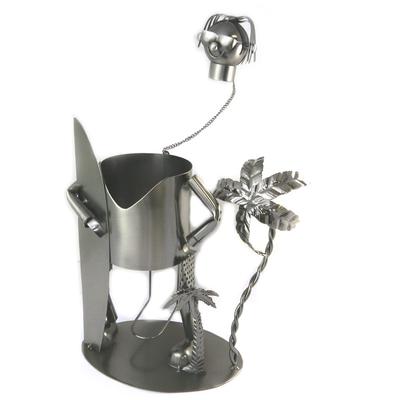 [P1456] - Surfer 'Metal Sculpture' Bottle Holder - 26x24x13 Cm