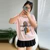 2026 Plus Size Women's Ice Silk Knit Print T-Shirt - Spring/Summer Collection, Loose Fit, Slimming, Short Sleeve