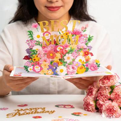 Handmade Invitation Card Mother's Day Greeting Card with Flower Embellishments Mom Birthday Gift Party Supplies