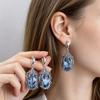 Silver-Plated Metal Zircon Drop Earrings Oval Zircon Stone Ornate Inlaid Long Drop Earrings Long Dangle Crystal Dangle Earrings