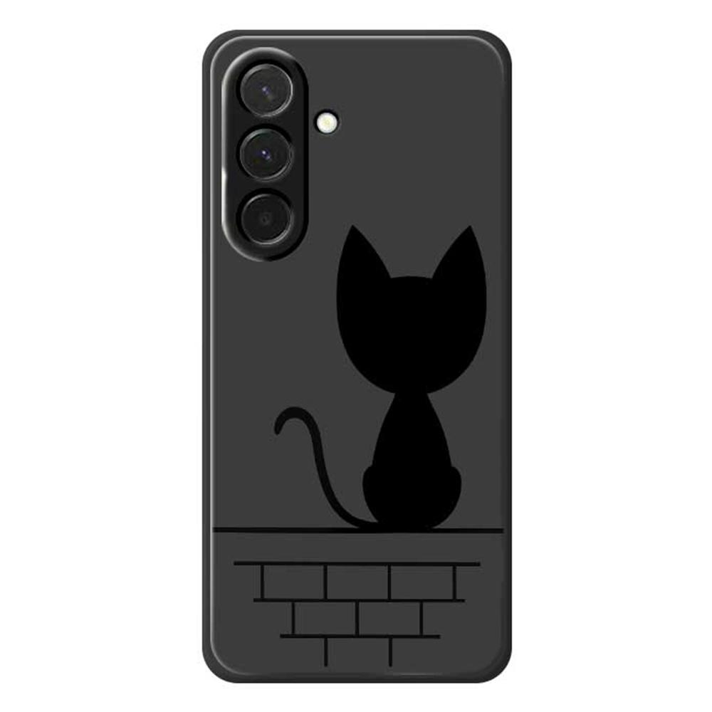 

For Samsung Galaxy A36 5G Case Black Cat on the Wall Pattern Printing Straight Edge TPU Phone Back Cover Black