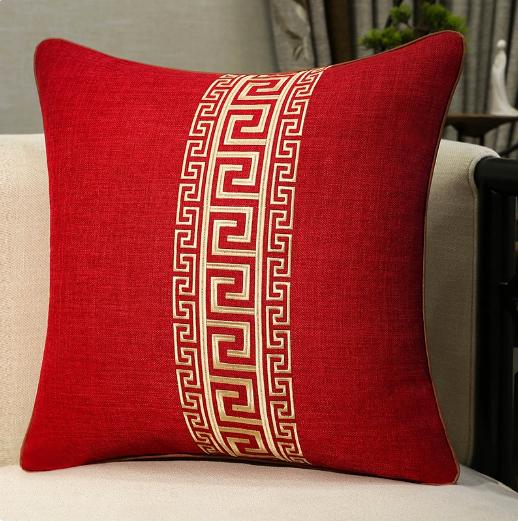 Chinese New Style Fu Character Pillow Case, Wedding Red Lucky Linen Cushion Cover for Sofa Bedroom Decor