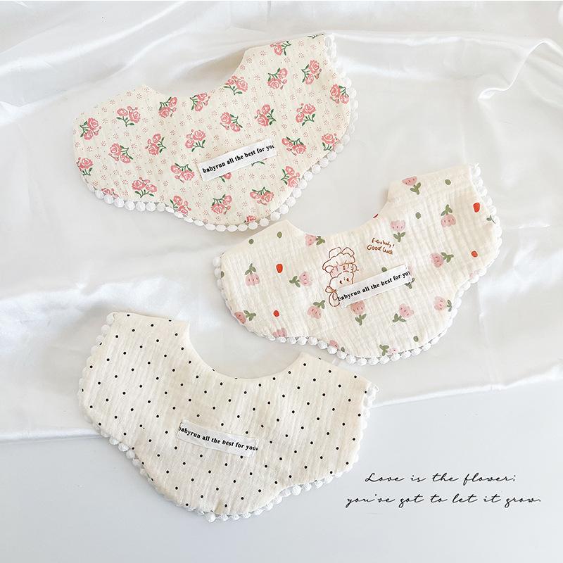 3 pcs ins Korean version thickened gauze bib cotton baby bib petal saliva towel all-match waterproof bib saliva pocket
