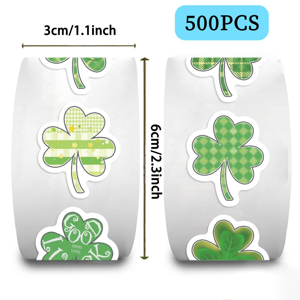 500pcs Clover St. Patrick's Day Waterproof Sticker Roll Festival Decals Suitable Journals Laptops Helmets Cars Green Stickers