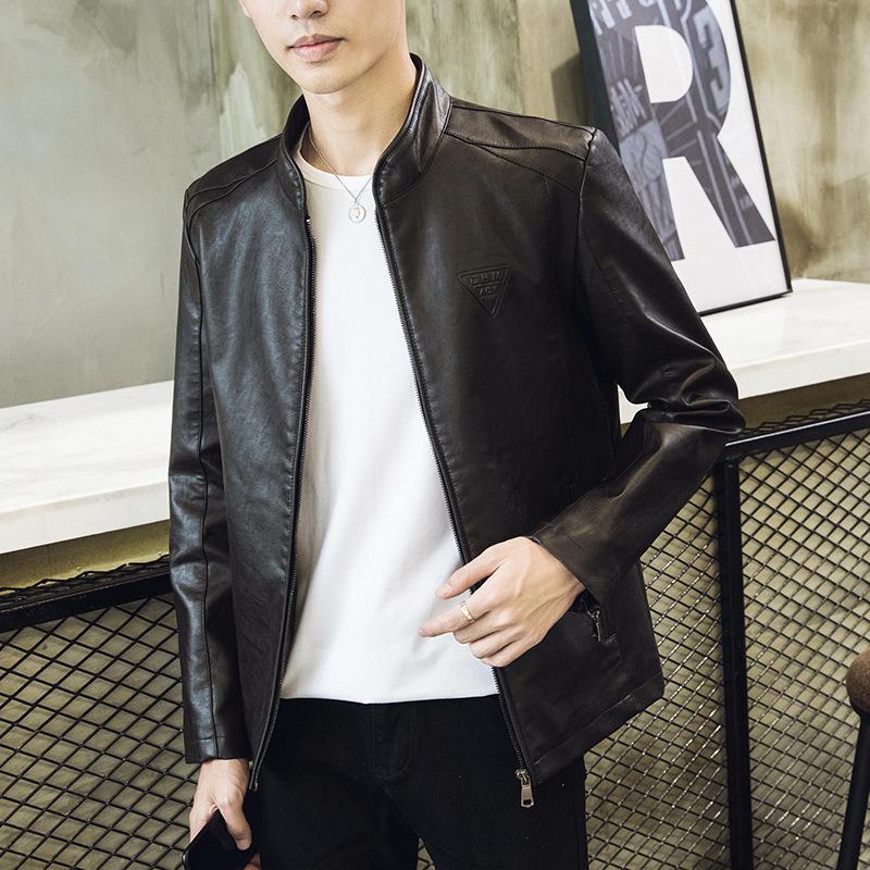 Fashion men's stand-up collar washed pu leather jacket jacket new slim men's leather jacket