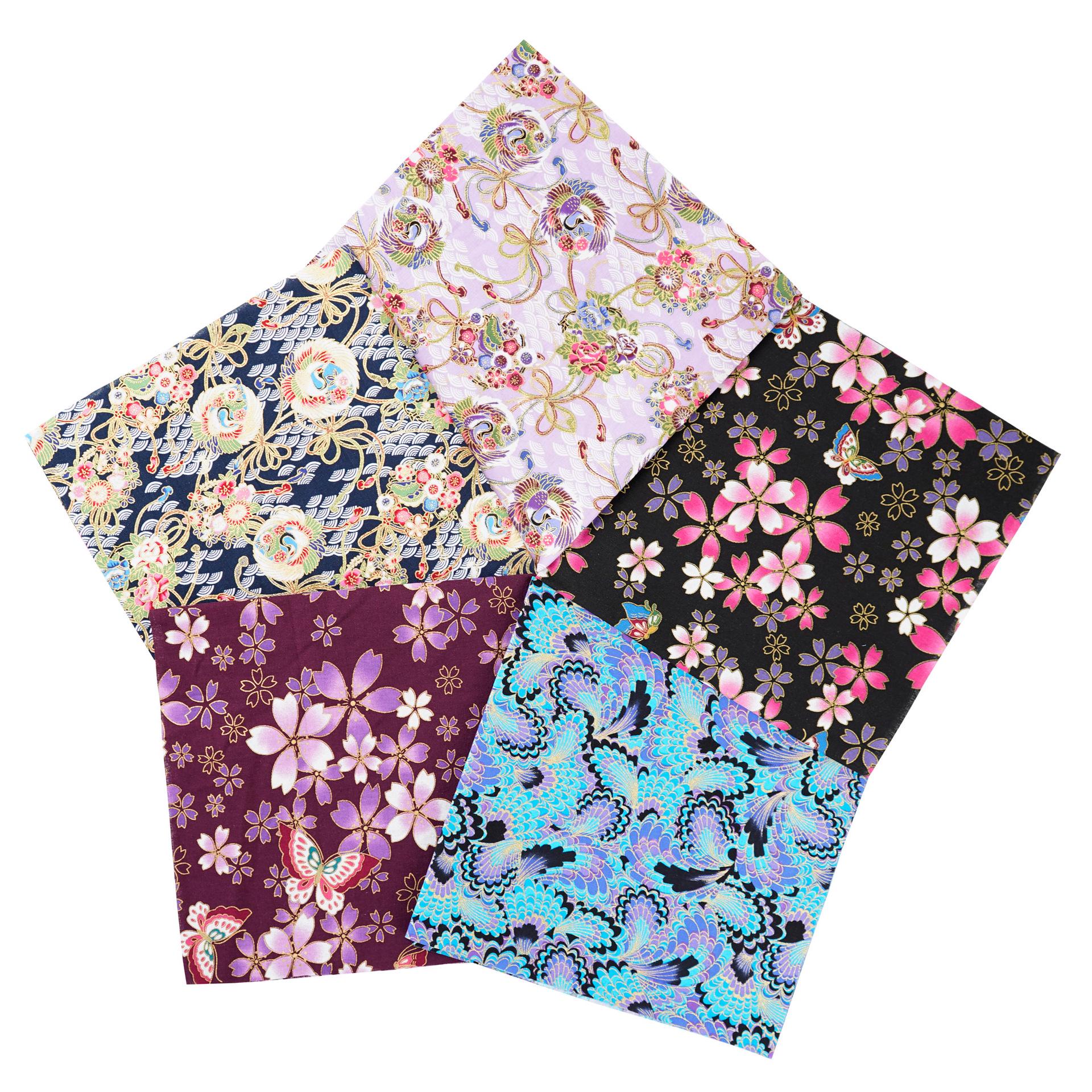 

Комплект хлопковой ткани с цветочным узором в японском стиле: 5 цветных пэчворков для проектов своими руками
