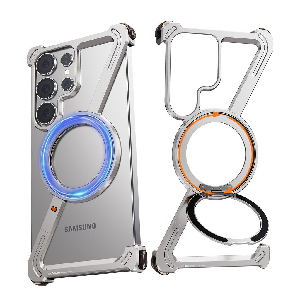 Eary Z Shape Minimalist Phone Case For Samsung Galaxy S25 Ultra S24 Ultra With 360 Rotatable Magnetic Stand Shockproof Slim Case