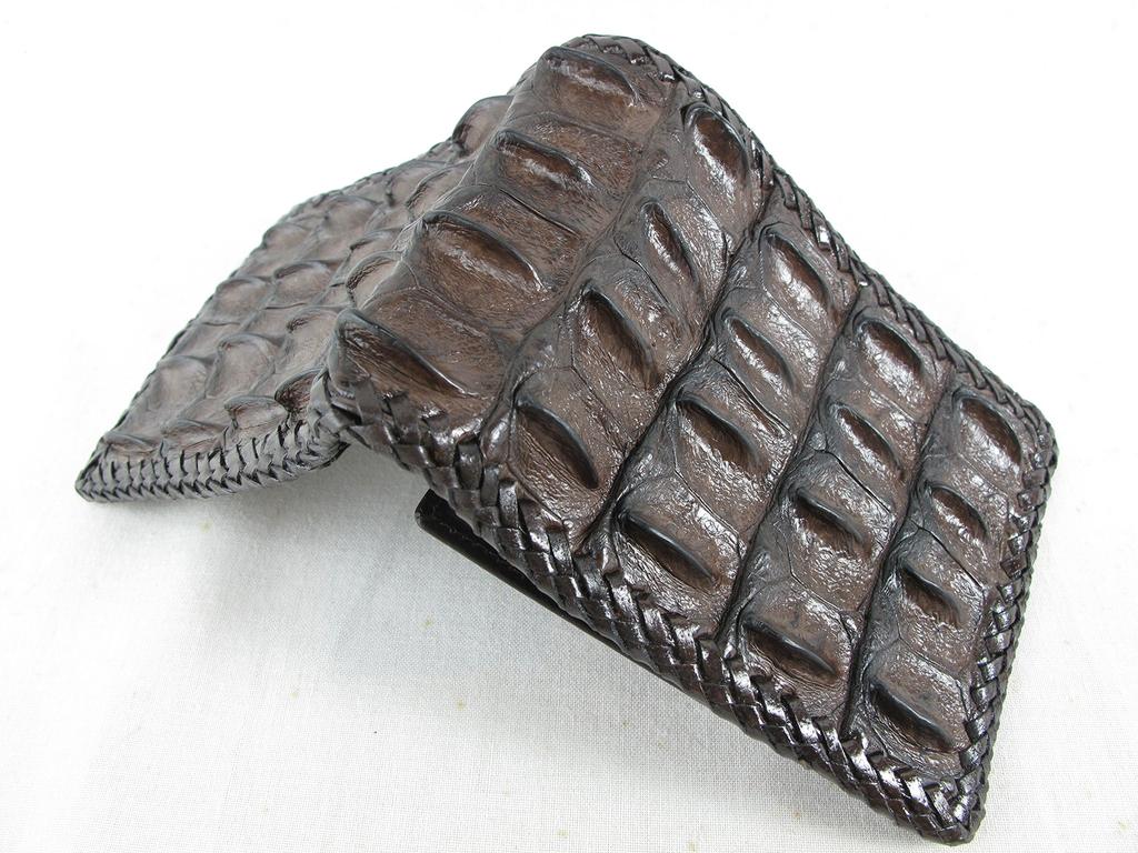 Luxury Crocodile Leather Wallet Brown Braided Edge [Pelgio] Bi-fold