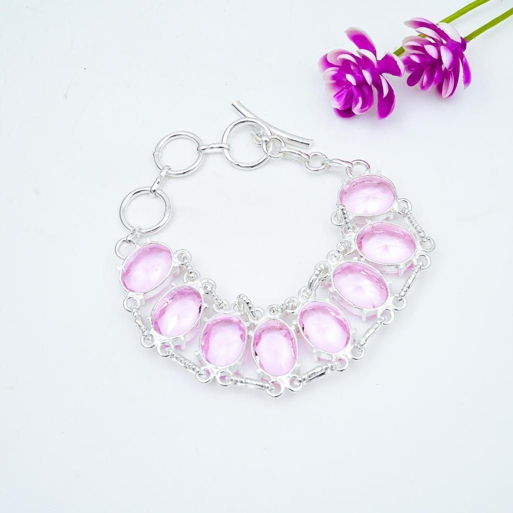 Pink Kunzite Jewelry, 925 Solid Sterling Silver Bracelet, Handmade Gemstone Jewelry Bracelet For Memorial Day