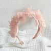 Soft Yarn Headband with Gauze Flowers Faux Pearls Decor Romantic