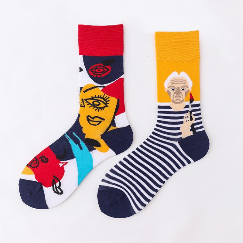 Personalized Cartoon AB Mismatched Socks Fashion Crew Couple Cotton Socks Women's Fancy Flower Fruit Tiger Print Funny Socks