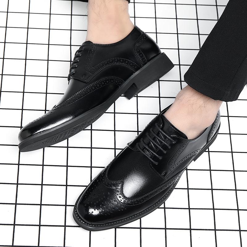 Dress Leather Shoes Brock Men's Shoes Cowhide British Pointed Breathable Men's Shoes Wedding Shoes 2025