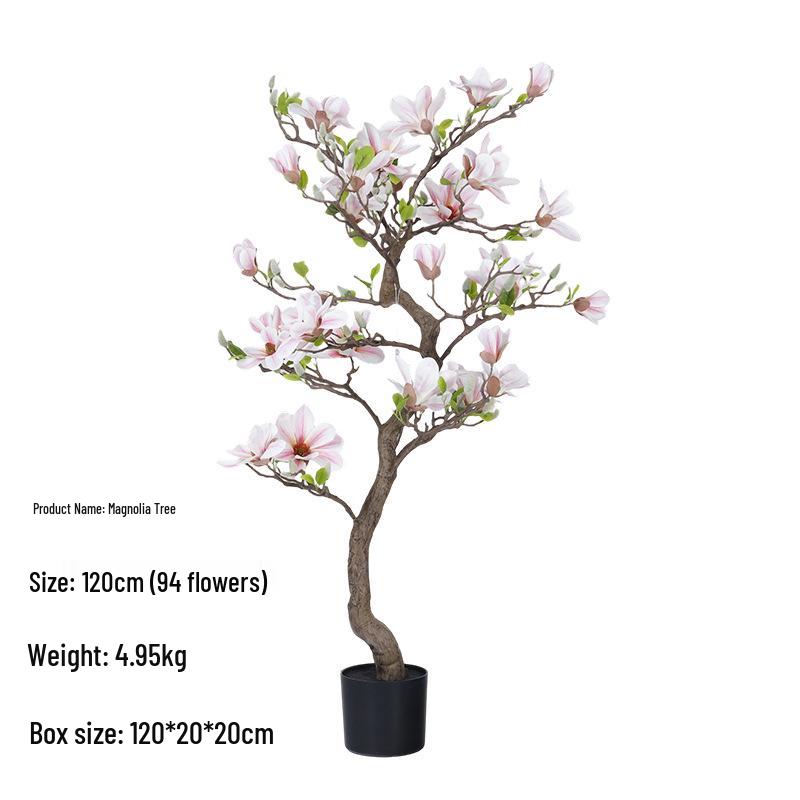 Large Faux Magnolia Tree Indoor Decor | Floor Standing Fake Green Plant Ornament for Living Room