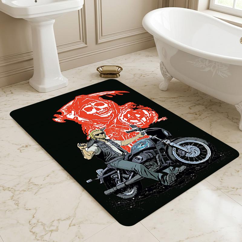 Skull Biker Living Room Non-Slip Area Rug Soft Carpet for Bedroom Game Playroom Sofa Office Home Decor Doormat Christmas Gift C921131