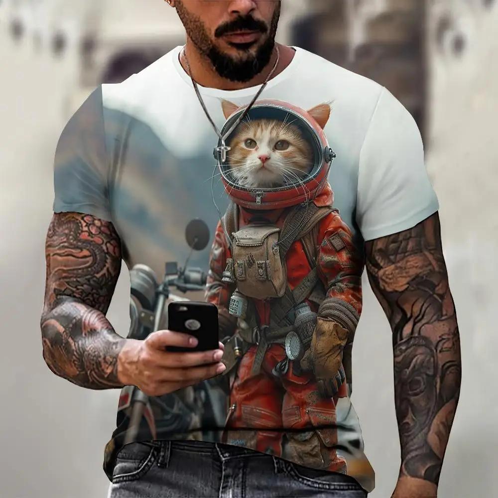 Men's 3D Printed T-Shirt Cute Cat Pattern Print Short Sleeve O-Neck Pullover Casual Top