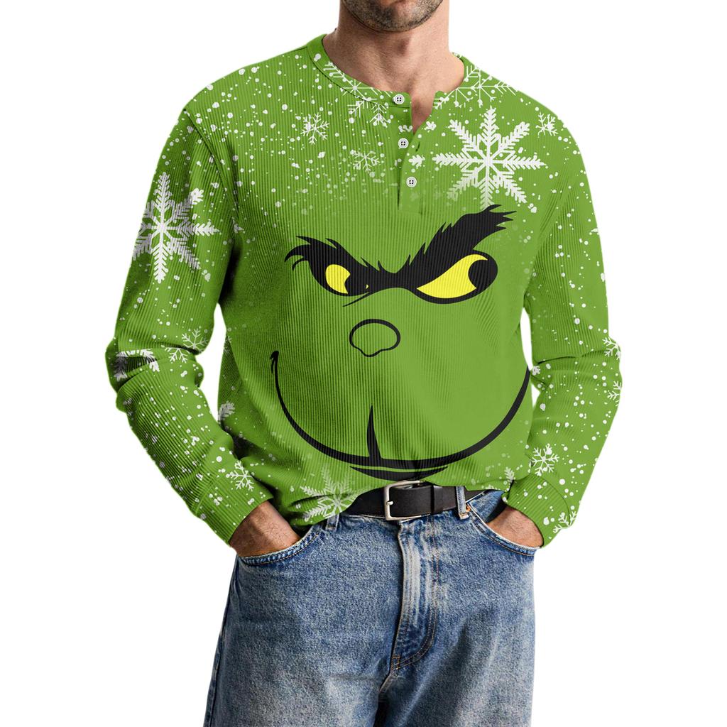 Men's Casual Knit Button-Up Long-Sleeve Shirt