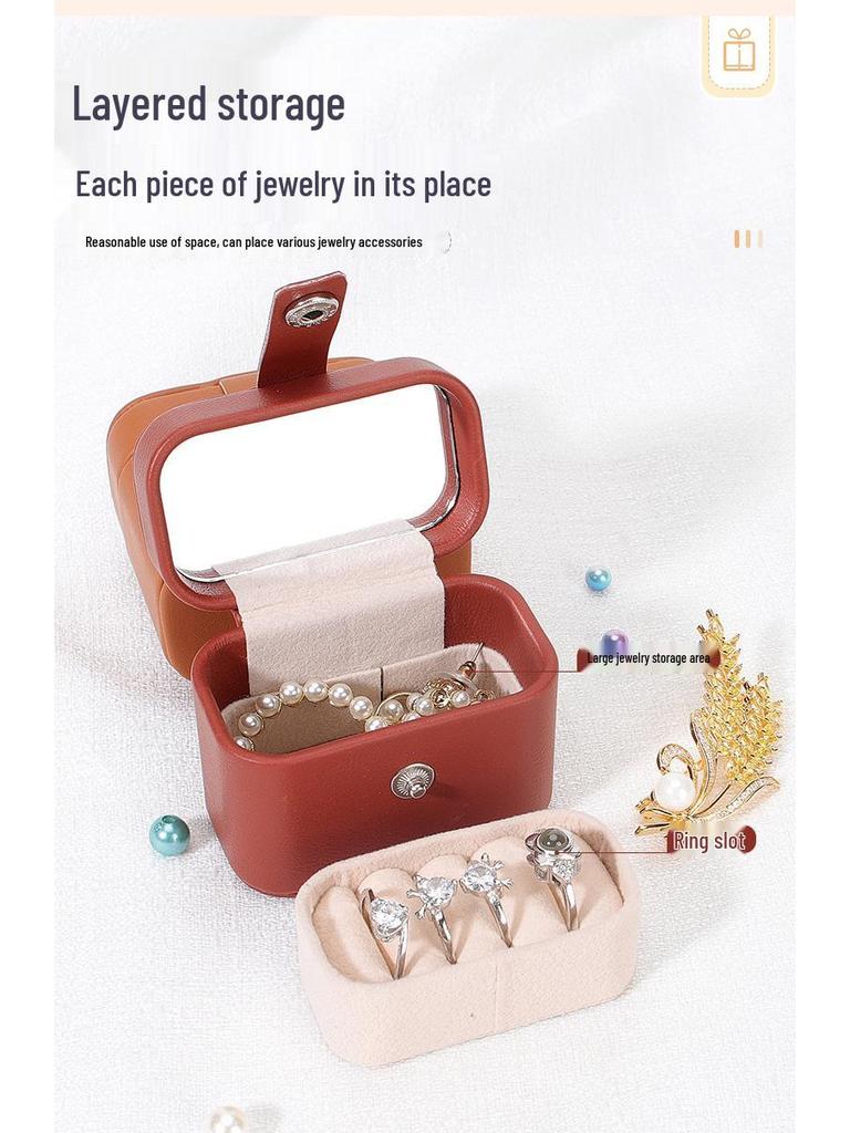 Compact Cross-Border Jewelry Box with Mirror - Portable Storage for Earrings and Rings