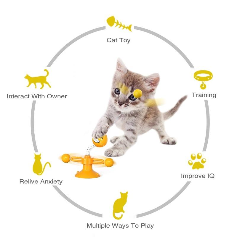 1pc Fur Spring Cat Toy Suction Cup Multicolored Teaser Wand Pet Interactive Toys Cat Scratcher Toys Supplies for Cat Dog Play