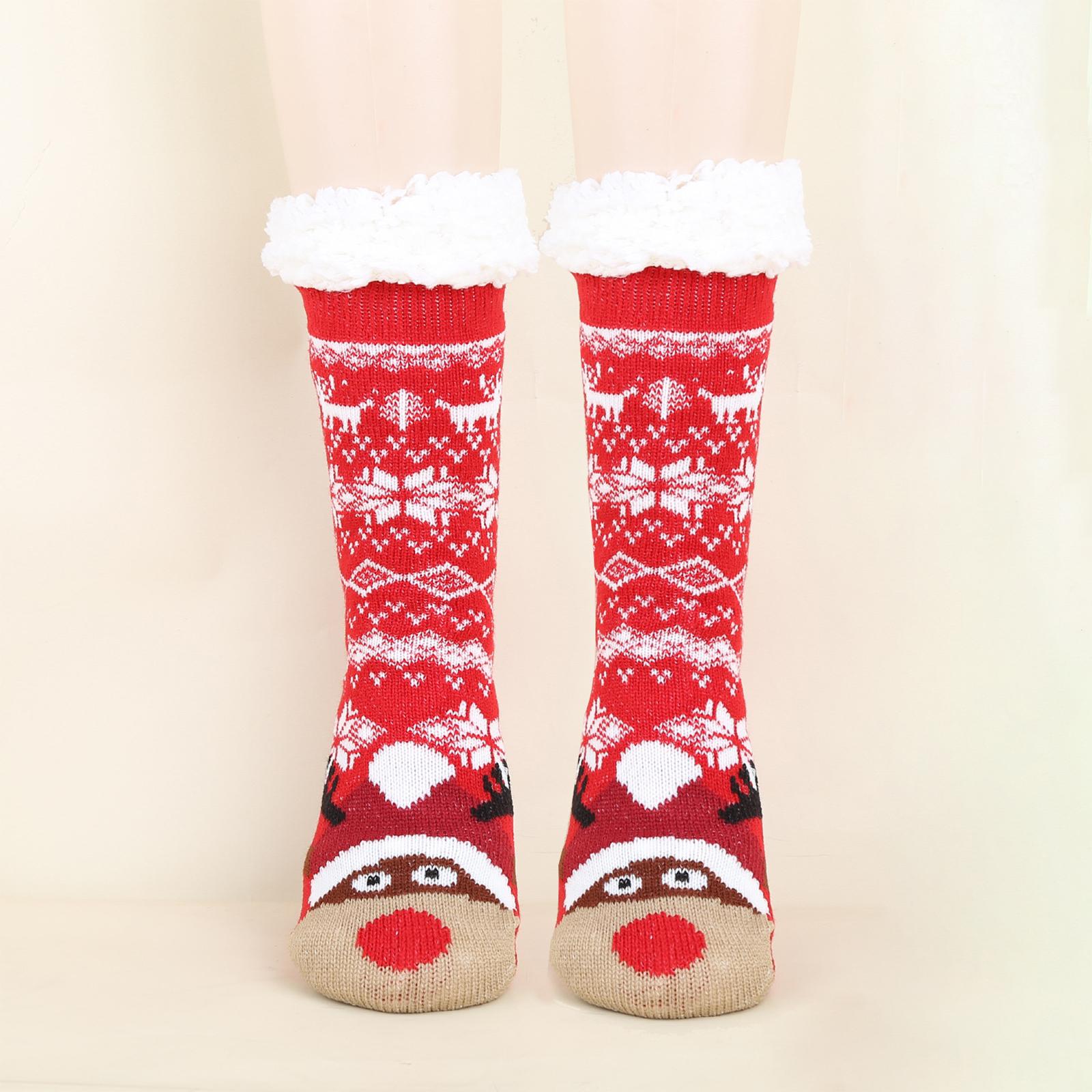 

Women s Christmas Socks Floor Socks Snow Boots Thickened Fleece Home Sleep Socks Carpet Sock Covers One Size червоний