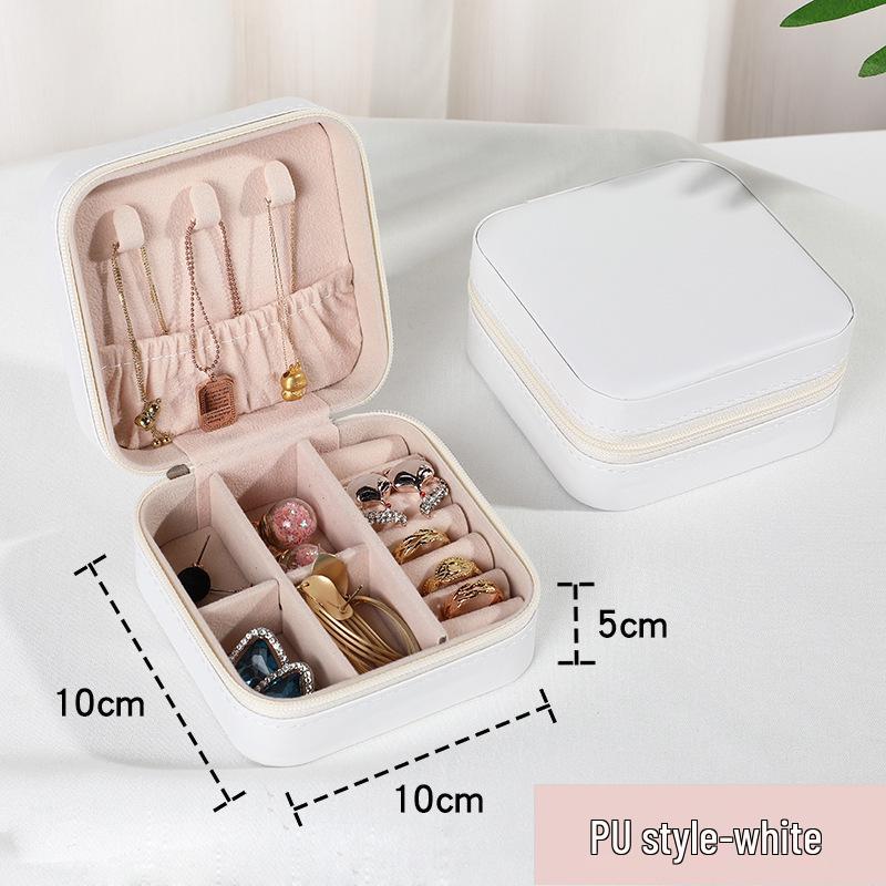 Compact Leather Jewelry Organizer: Palm-Sized Box for Rings, Necklaces, Studs, and Earrings