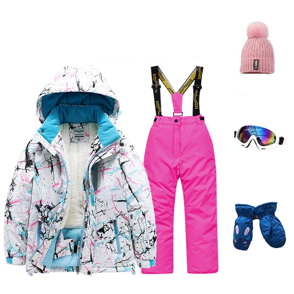 Children's Fashion Skiwear Set Boys' And Girls' Thickened Waterproof Thermal Ski Suit Five-Piece Outfit With Jacket And Trousers