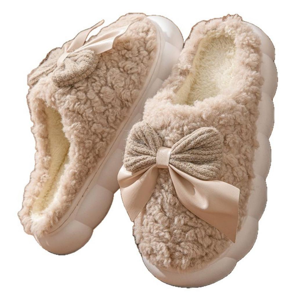 Cute Butterfly Cotton Slippers for Autumn and Winter, Women's Warm Indoor Home, Thick Soled Woolen Slippers