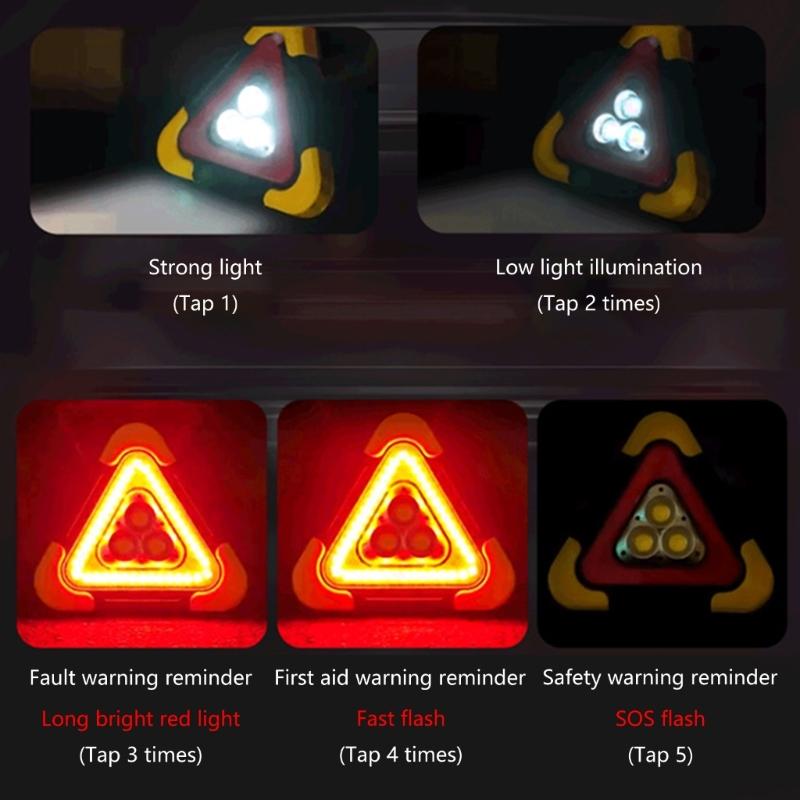 Collapsible Emergency Light Up Triangular Signal Hazard Indicator For Vehicle Safety In Night And Bad Weather Conditions