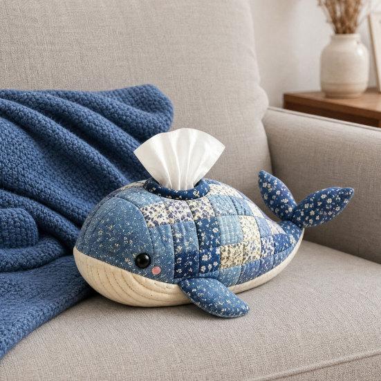 DIY Tissue Box, Top Opening Soft Fabric Cover, Marine Animal Theme Tissue Dispenser, Multipurpose Patchwork Designs Sewing Kit, for Home Car Office
