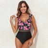 Sexy One Piece Flower Print Swimsuit Push Up Swimwear Women Ruffle Adjustable Shoulder Swimsuit Bathing Suit Swim Wear