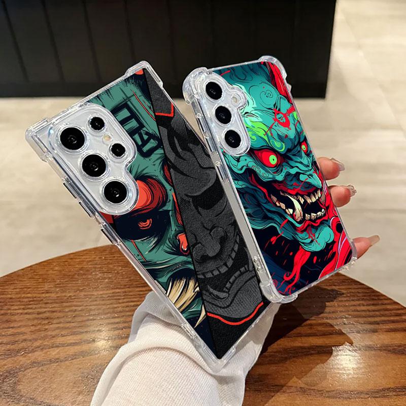 Japanese Culture Oni Mask Samurai Phone Case For Samsung Galaxy S25 FE S26 S24 S23 S22 S21 S20 Ultra S26 Plus S25FE Clear Cover