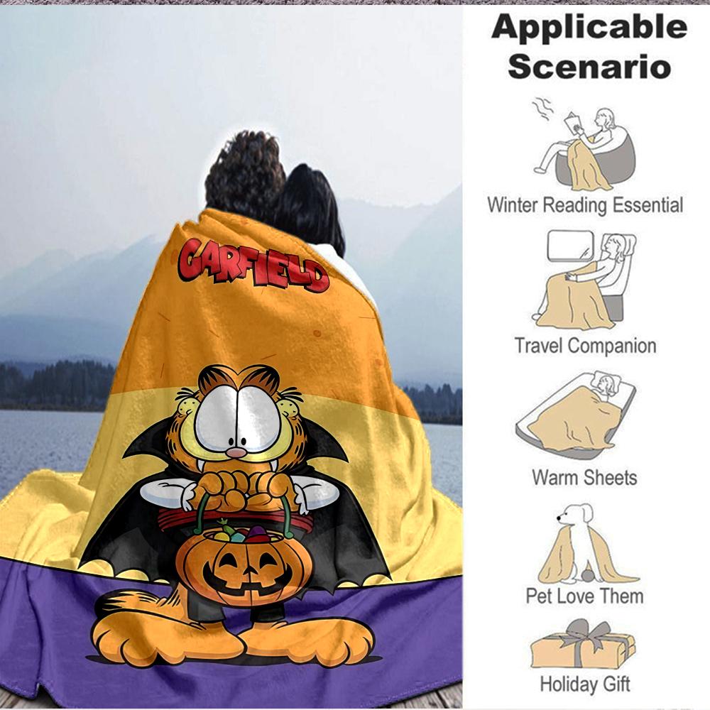 1Pc Garfield Halloween Vampire Treats Flannel Fleece Blanket Soft Warm Throw Blanket For Sofa Bed Couch Home Decor Travel Nap Blanket Xmas Gift Q1741
