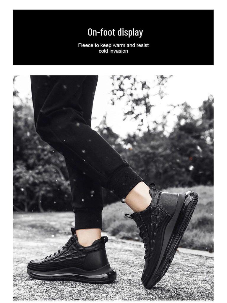 Men's Leather Height-Increasing Sneakers: Thick Sole, High-Top Casual Dad Shoes for Spring and Summer.