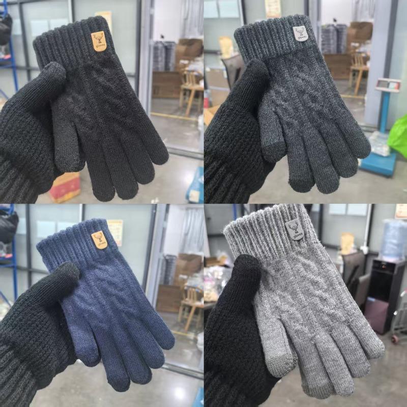Knitted Wool Gloves Camel Wool Piled Thickened Thermal Gloves Outdoor Versatile Cold-proof Gloves