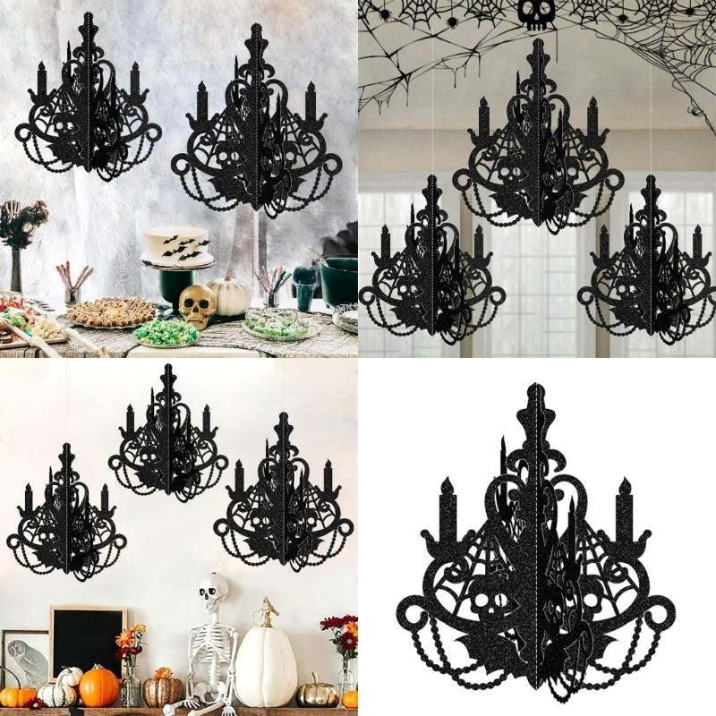 3D Paper Halloween Candle Holders Silhouettes Wall Hanging Decors Candlestick Chandelier Ornament Home Party Decoration