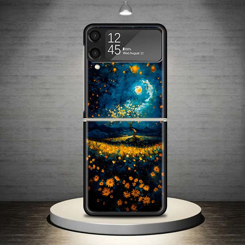 Starry Night Van Gogh Art Phone Case For Samsung Galaxy Z Flip 7 6 5 4 3 5G Shockproof Cover Z Flip7 Flip6 ZFlip5 Flip3 Flip4 Lu