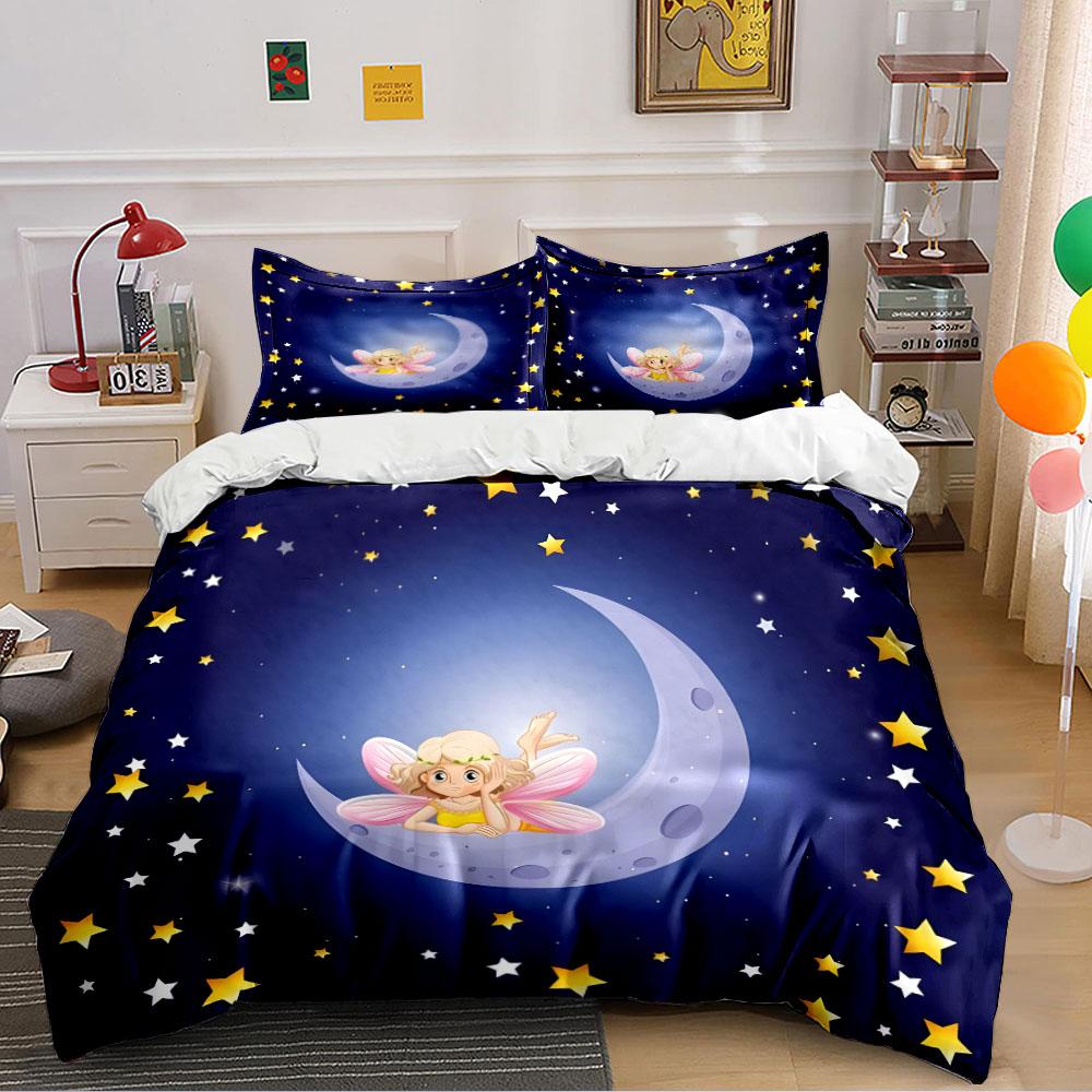 Fairy On Moon Starry Bedding Bedding Duvet Cover Set Duvet Cover Pillowcases (1 * Duvet Cover 2 * Pillowcases, Without Duvet Insert)