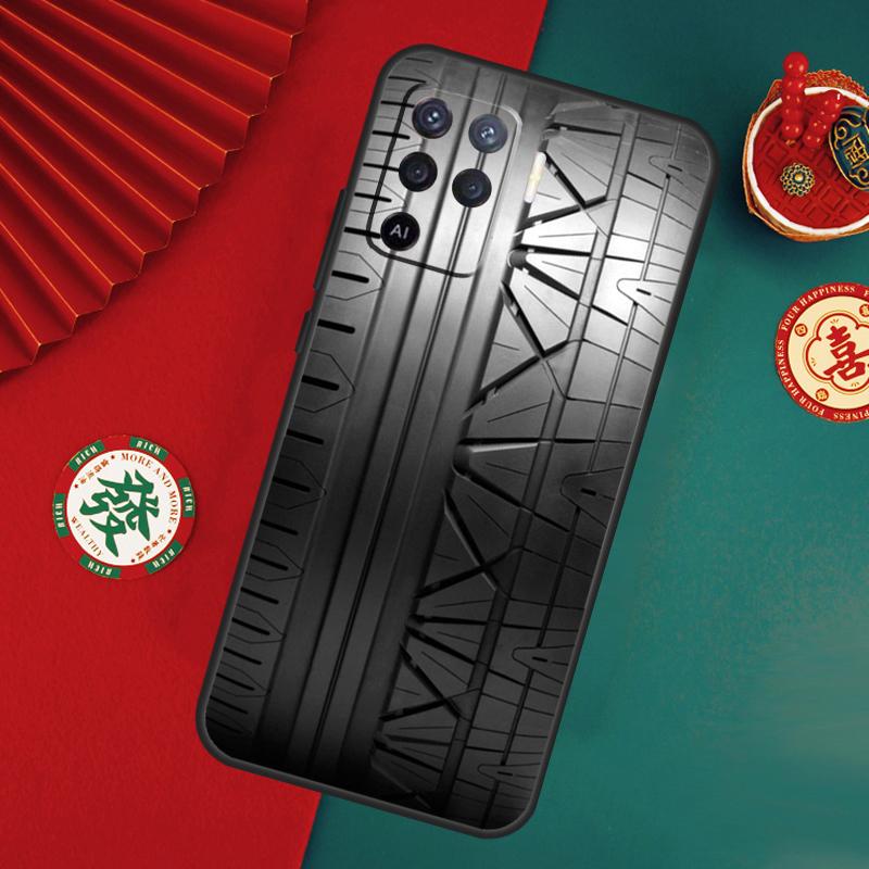 Black Tire Tyre Tread Texture Case For Oppo A15 A17 A57 A6 A5 Pro A54 A74 A94 A16 A76 A96 A40 A60 A80 A18 A38 A58 A78 A98