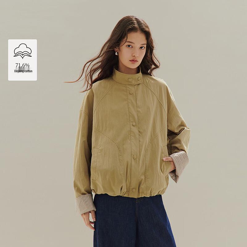 INMAN Women s Workwear Style Striped Stand-Collar Short Jacket S