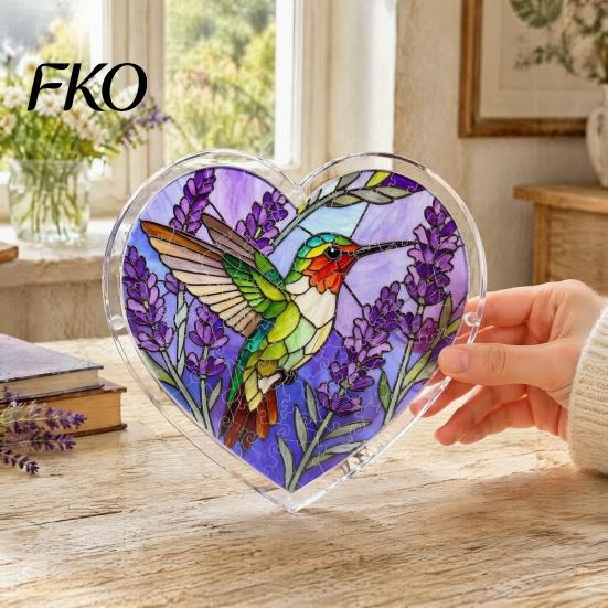 DIY Stained Glass Craft Acrylic Puzzle Suncatcher, Colorful Window Hanging Pendant, Heart Shape Style Sun Catcher Decoration, Ideal for Home