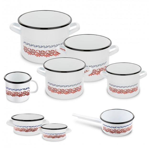 

Набор из 7 эмалированных горшков с кружкой EMALIA POLSKA PLESZEW VERRY MERRY