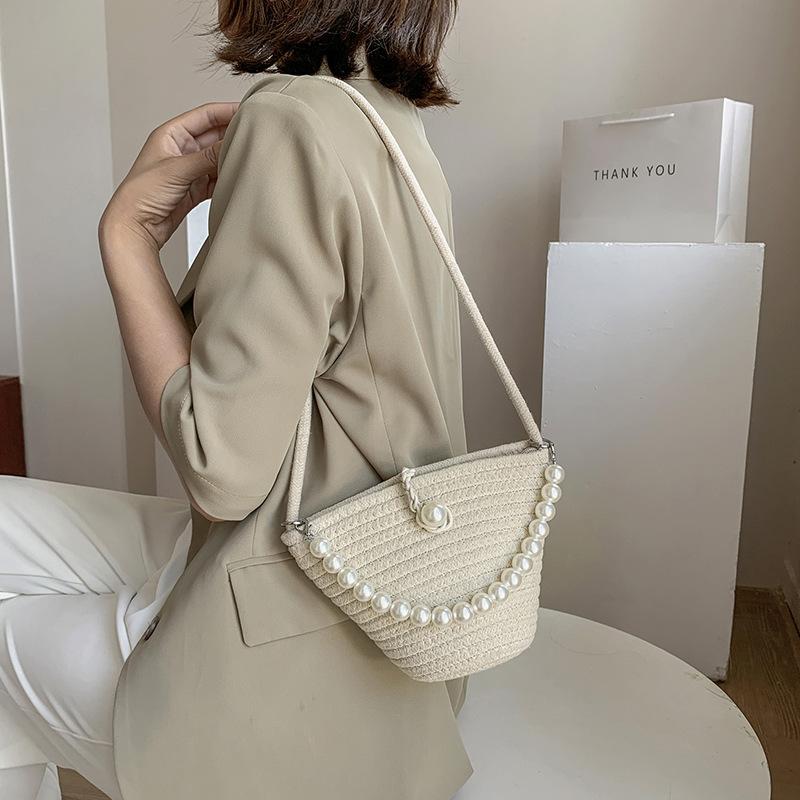 Cotton Thread Woven Bag Casual and Cute Oblique Span Bag 2025 Spring and Summer New Mobile Phone Change Key Straw Oblique Span Bag