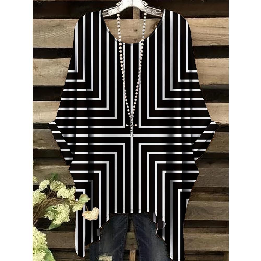 Camiseta Nueva de Verano Llimit para Mujer Elegante Vacaciones Gráfico Geométrico Simple Manga Corta Camiseta Moda Callejera Cuello Redondo Ropa de Mujer