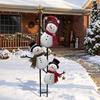 Rustic Snowman Yard Stake Vintage Metal Christmas Ground Stake, Distressed Sculpture with Three Climbing Snowmen Garden Sign for Outdoor Holiday